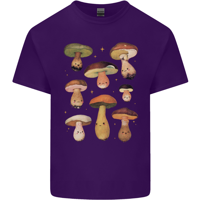 Mushroom Faces Foraging Mycology Mens Cotton T-Shirt Tee Top Purple