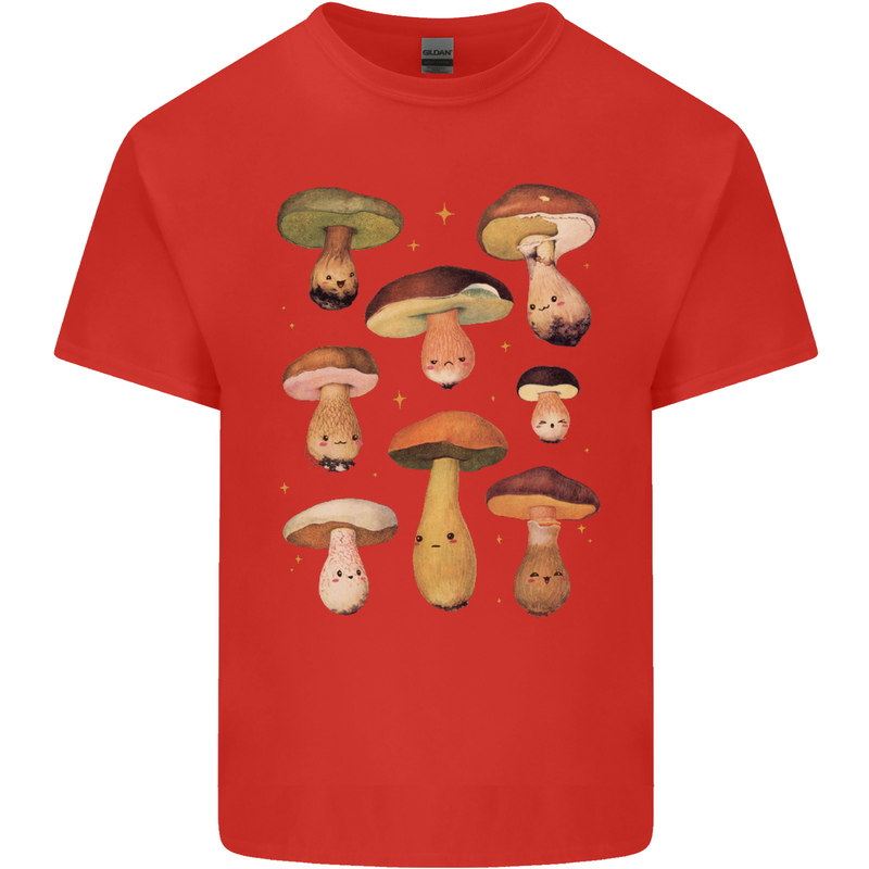 Mushroom Faces Foraging Mycology Mens Cotton T-Shirt Tee Top Red