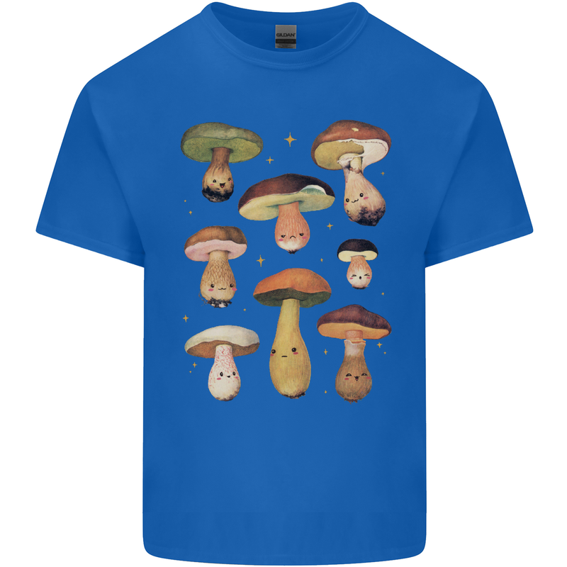 Mushroom Faces Foraging Mycology Mens Cotton T-Shirt Tee Top Royal Blue