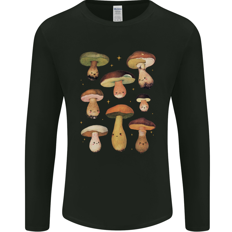 Mushroom Faces Foraging Mycology Mens Long Sleeve T-Shirt Black