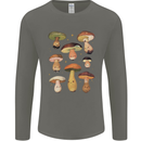 Mushroom Faces Foraging Mycology Mens Long Sleeve T-Shirt Charcoal