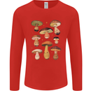Mushroom Faces Foraging Mycology Mens Long Sleeve T-Shirt Red