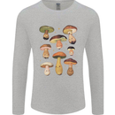 Mushroom Faces Foraging Mycology Mens Long Sleeve T-Shirt Sports Grey