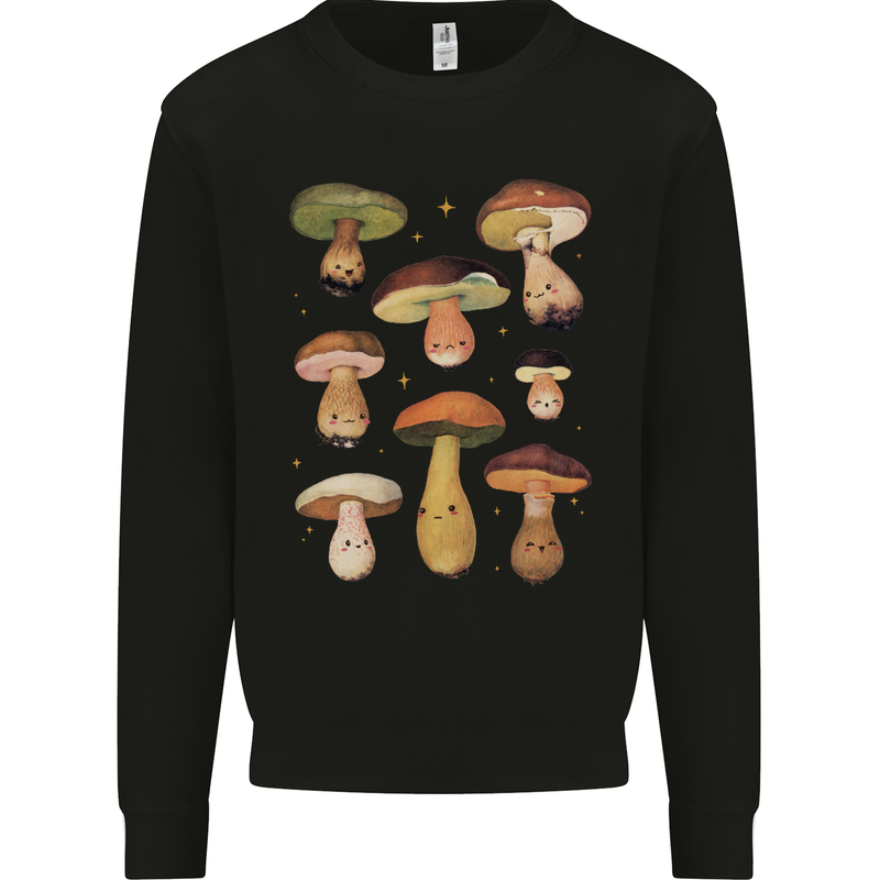 Mushroom Faces Foraging Mycology Mens Sweatshirt Jumper Black