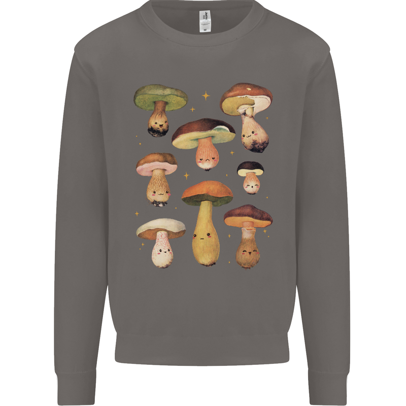 Mushroom Faces Foraging Mycology Mens Sweatshirt Jumper Charcoal