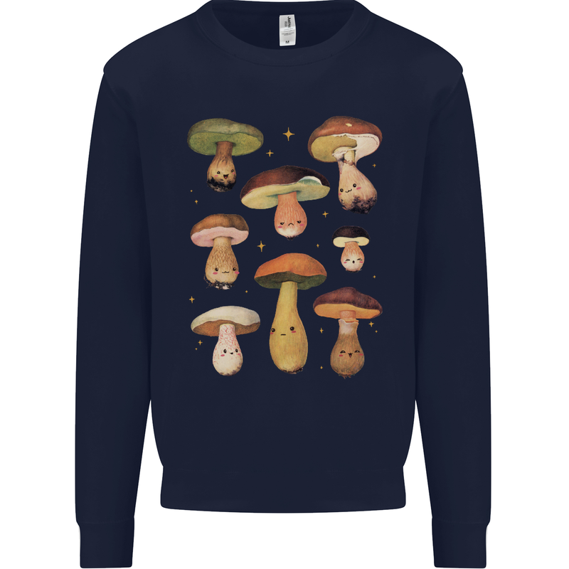 Mushroom Faces Foraging Mycology Mens Sweatshirt Jumper Navy Blue