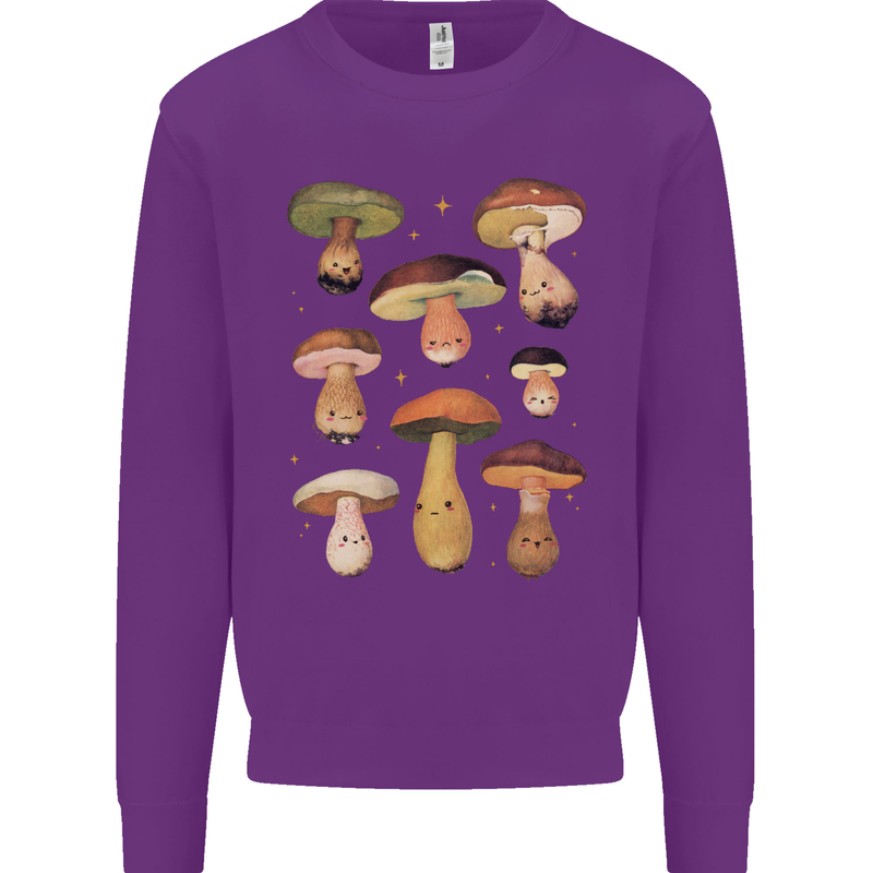 Mushroom Faces Foraging Mycology Mens Sweatshirt Jumper Purple