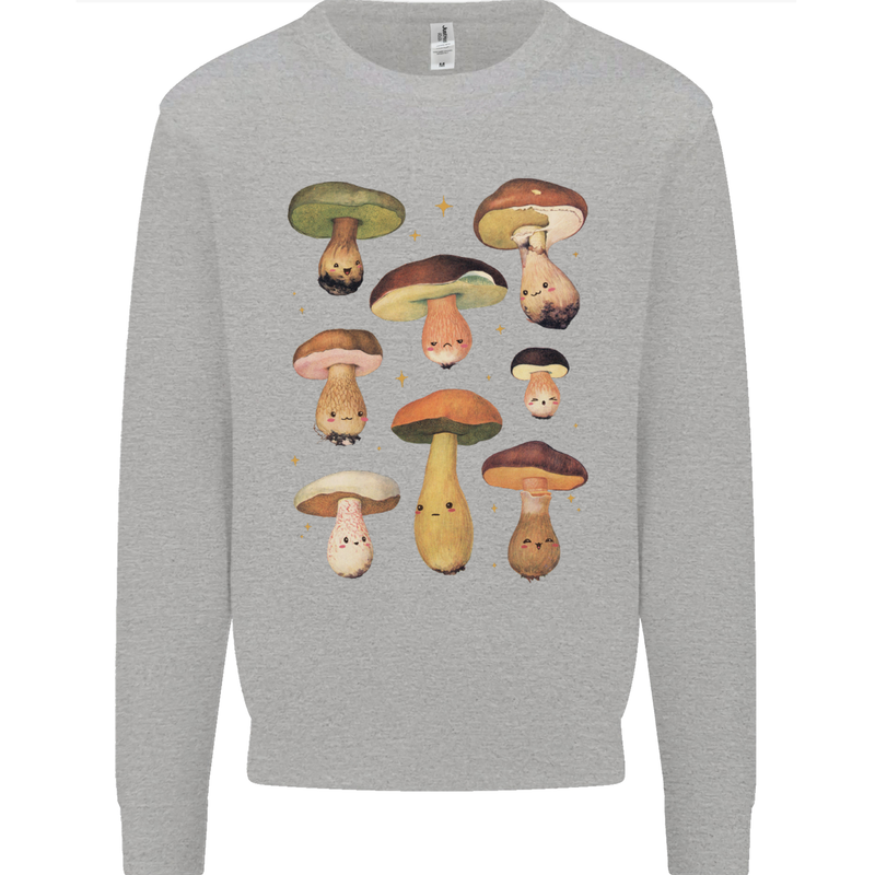 Mushroom Faces Foraging Mycology Mens Sweatshirt Jumper Sports Grey