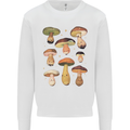 Mushroom Faces Foraging Mycology Mens Sweatshirt Jumper White