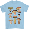 Mushroom Faces Foraging Mycology Mens T-Shirt 100% Cotton Light Blue