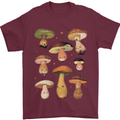 Mushroom Faces Foraging Mycology Mens T-Shirt 100% Cotton Maroon