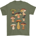 Mushroom Faces Foraging Mycology Mens T-Shirt 100% Cotton Military Green