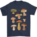 Mushroom Faces Foraging Mycology Mens T-Shirt 100% Cotton Navy Blue