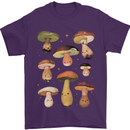 Mushroom Faces Foraging Mycology Mens T-Shirt 100% Cotton Purple