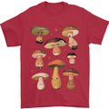 Mushroom Faces Foraging Mycology Mens T-Shirt 100% Cotton Red