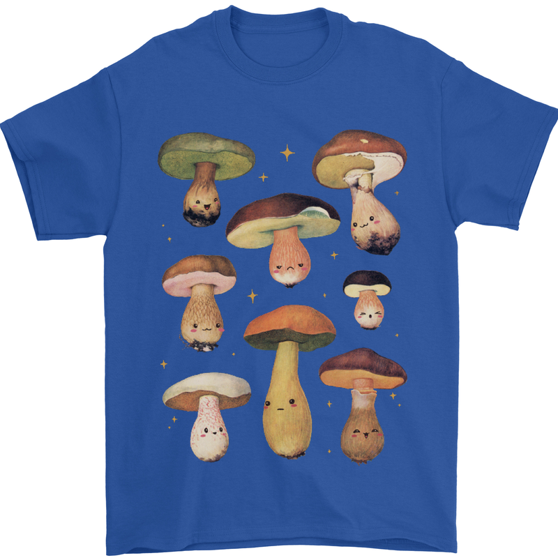 Mushroom Faces Foraging Mycology Mens T-Shirt 100% Cotton Royal Blue