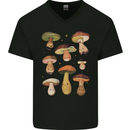 Mushroom Faces Foraging Mycology Mens V-Neck Cotton T-Shirt Black