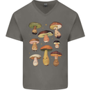 Mushroom Faces Foraging Mycology Mens V-Neck Cotton T-Shirt Charcoal