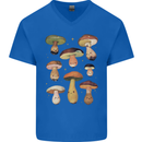 Mushroom Faces Foraging Mycology Mens V-Neck Cotton T-Shirt Royal Blue