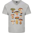 Mushroom Faces Foraging Mycology Mens V-Neck Cotton T-Shirt Sports Grey