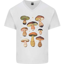 Mushroom Faces Foraging Mycology Mens V-Neck Cotton T-Shirt White