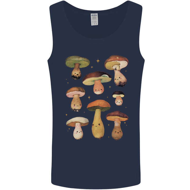 Mushroom Faces Foraging Mycology Mens Vest Tank Top Navy Blue