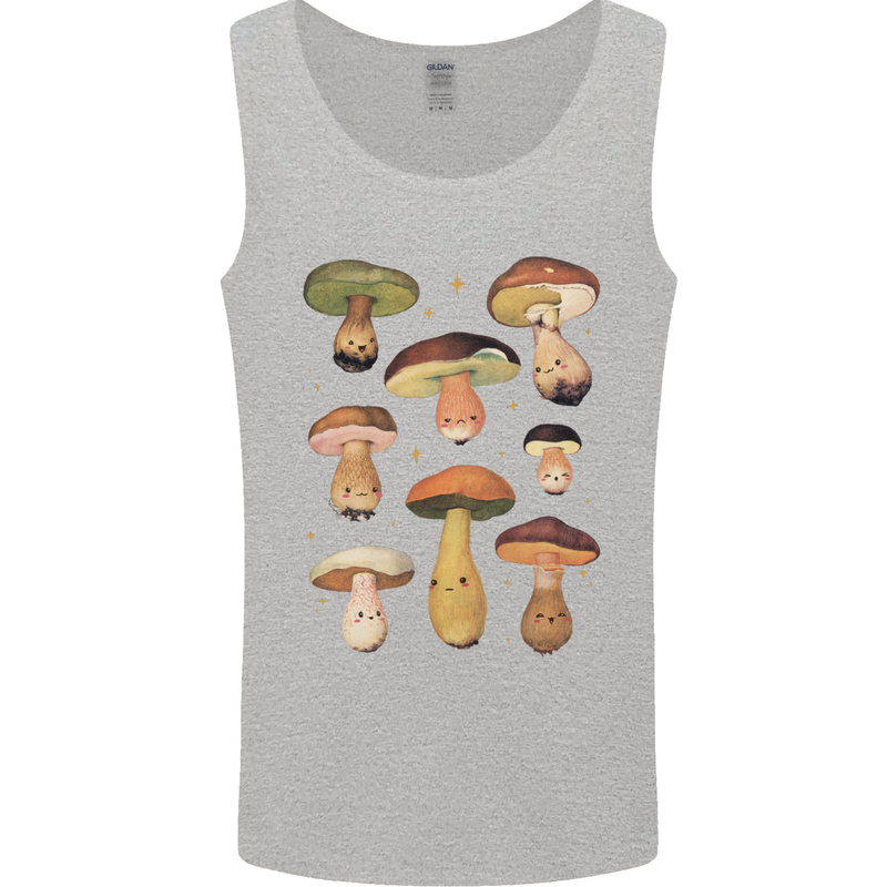 Mushroom Faces Foraging Mycology Mens Vest Tank Top Sports Grey