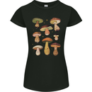 Mushroom Faces Foraging Mycology Womens Petite Cut T-Shirt Black