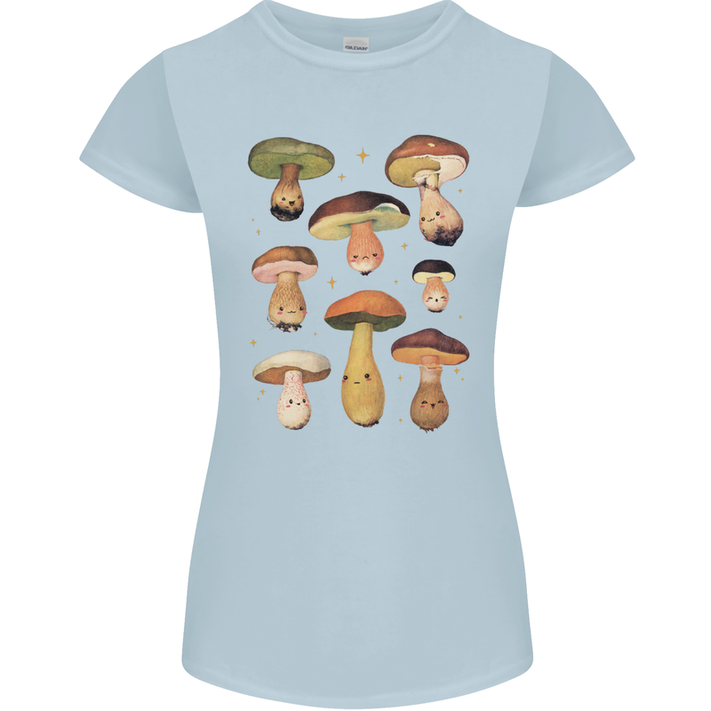 Mushroom Faces Foraging Mycology Womens Petite Cut T-Shirt Light Blue