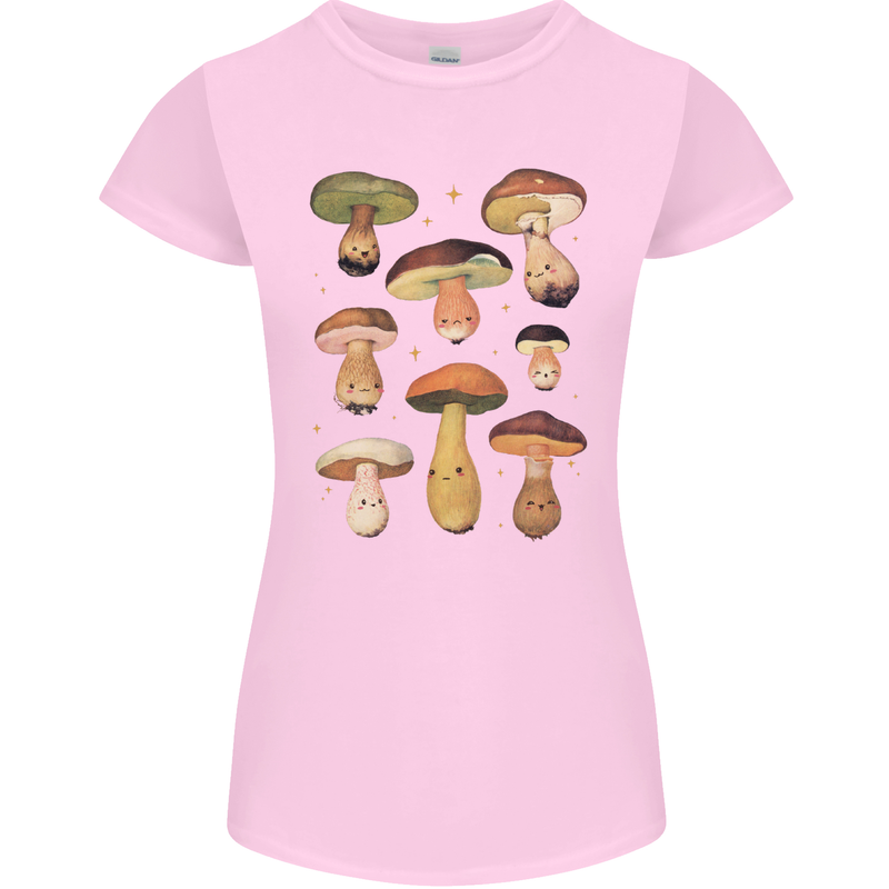 Mushroom Faces Foraging Mycology Womens Petite Cut T-Shirt Light Pink