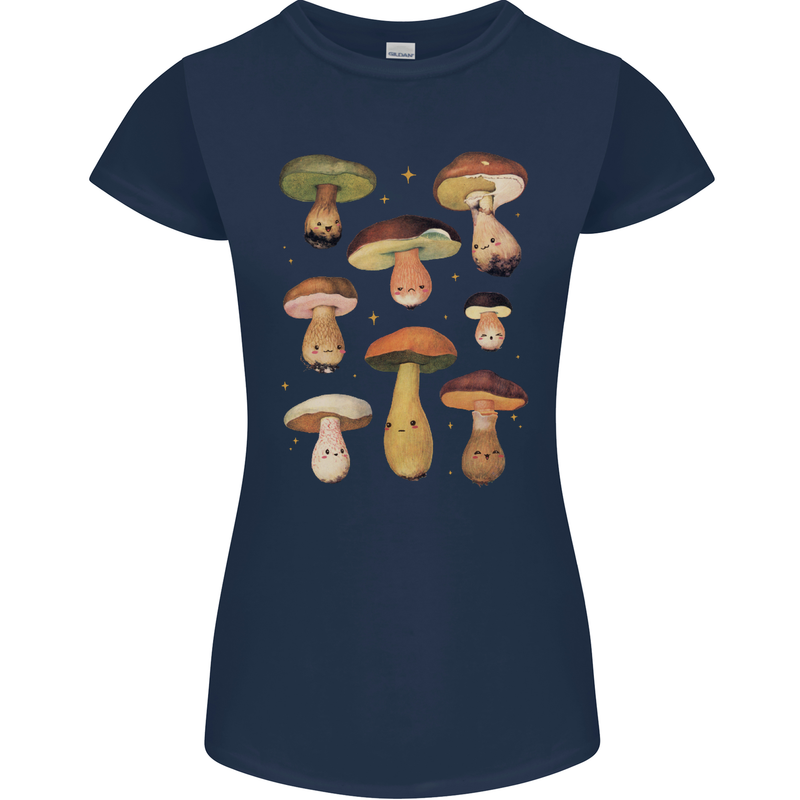 Mushroom Faces Foraging Mycology Womens Petite Cut T-Shirt Navy Blue