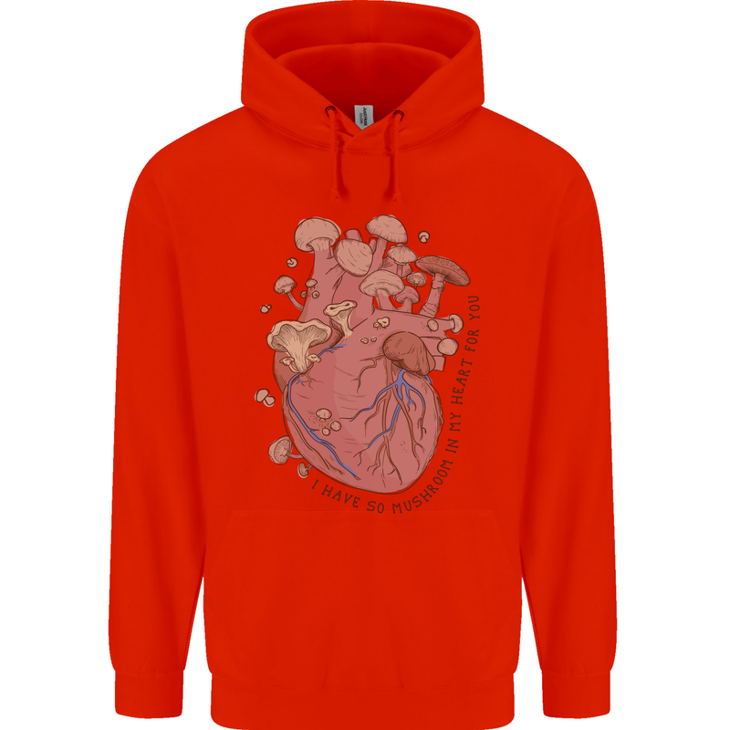 Mushroom Heart Foraging Mycology Childrens Kids Hoodie Bright Red