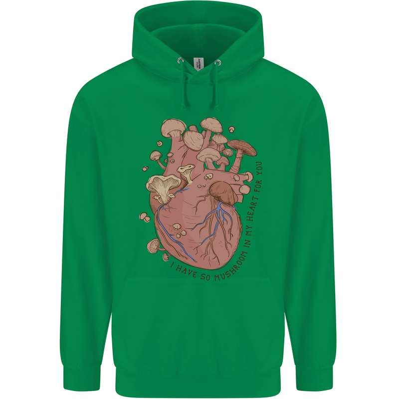 Mushroom Heart Foraging Mycology Childrens Kids Hoodie Irish Green