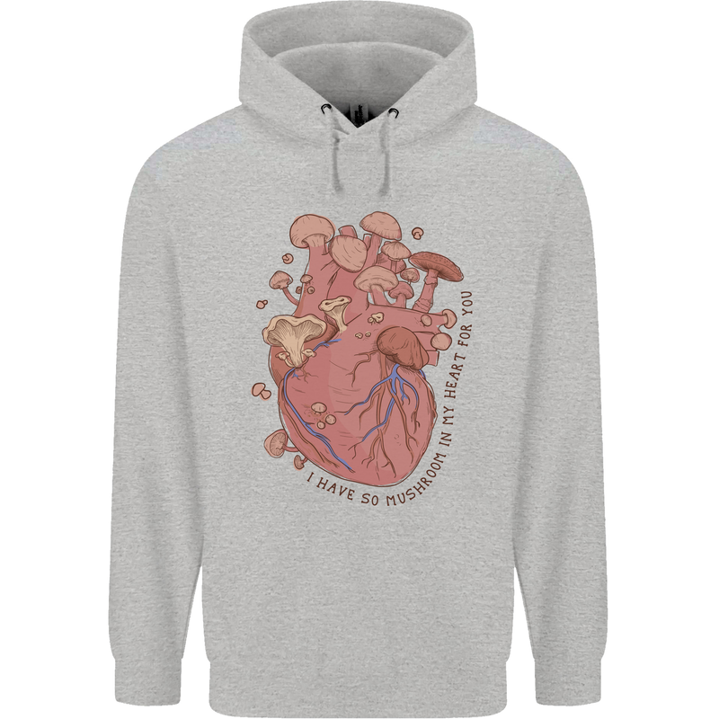 Mushroom Heart Foraging Mycology Childrens Kids Hoodie Sports Grey