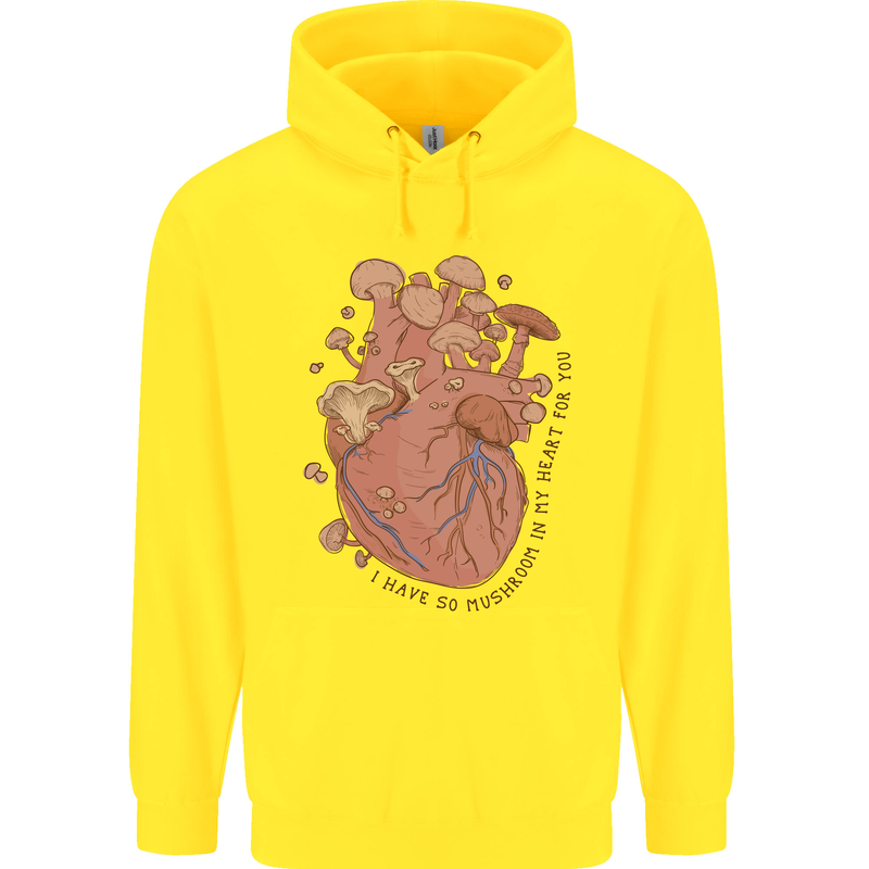 Mushroom Heart Foraging Mycology Childrens Kids Hoodie Yellow