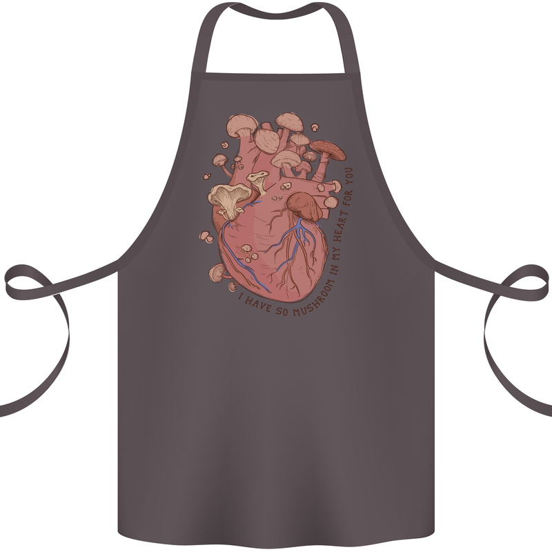 Mushroom Heart Foraging Mycology Cotton Apron 100% Organic Dark Grey