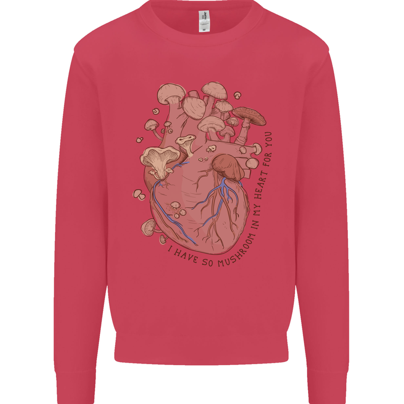 Mushroom Heart Foraging Mycology Kids Sweatshirt Jumper Heliconia