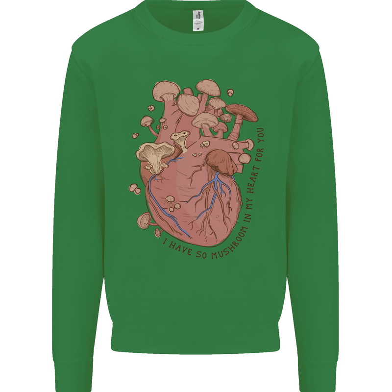 Mushroom Heart Foraging Mycology Kids Sweatshirt Jumper Irish Green