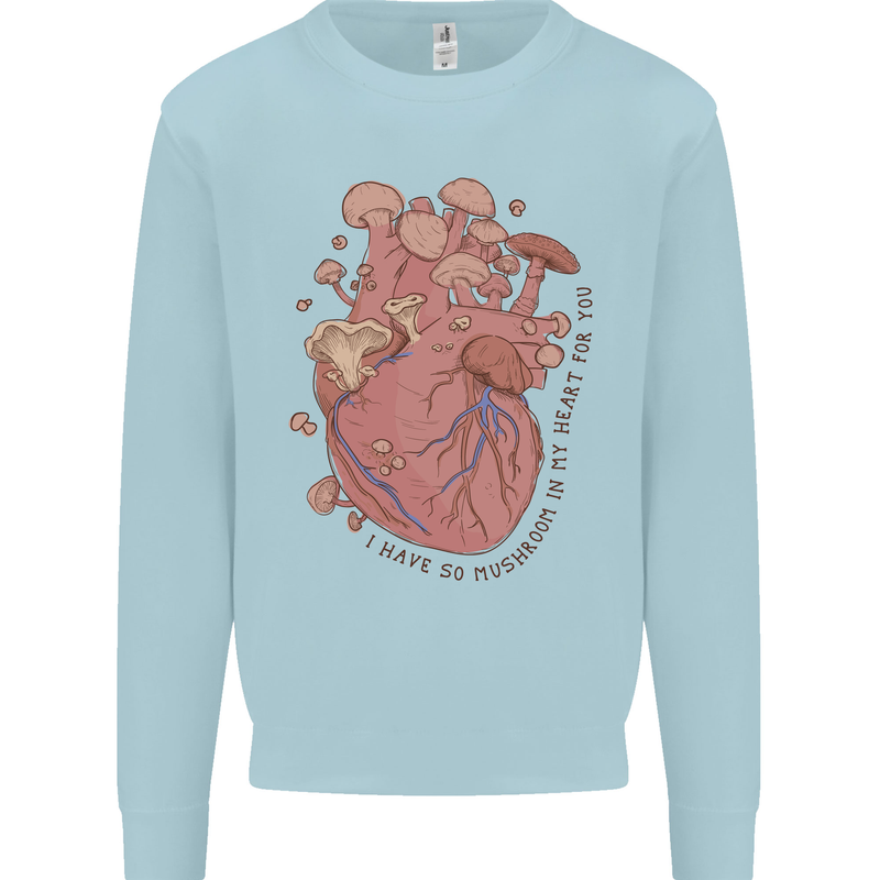 Mushroom Heart Foraging Mycology Kids Sweatshirt Jumper Light Blue