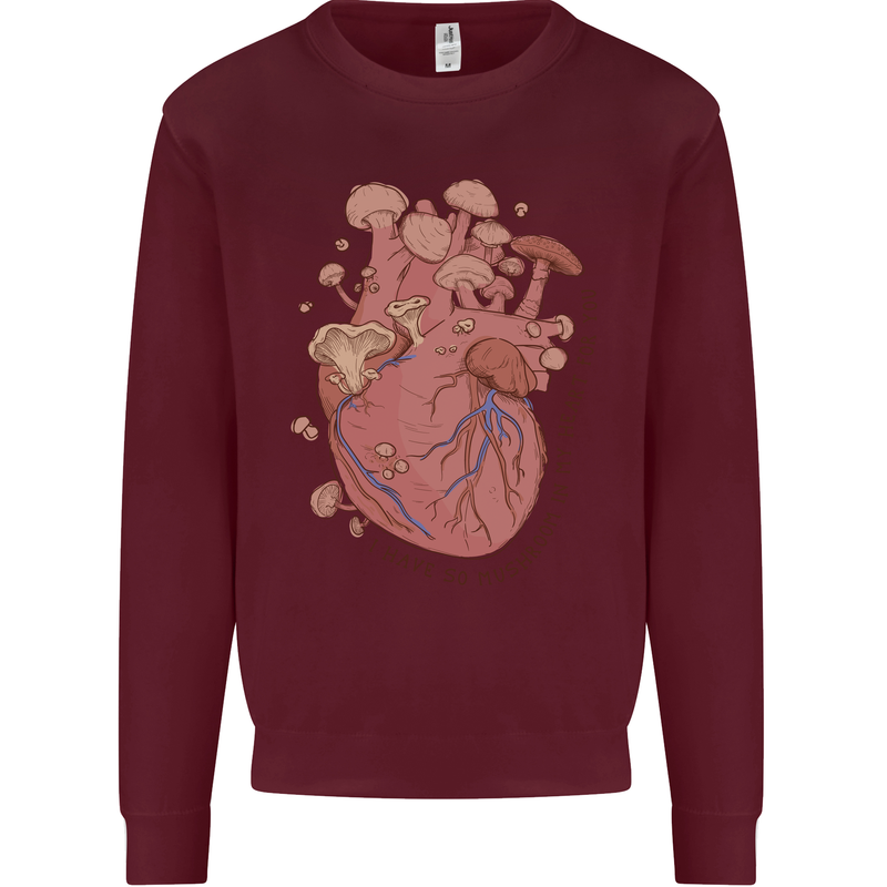 Mushroom Heart Foraging Mycology Kids Sweatshirt Jumper Maroon