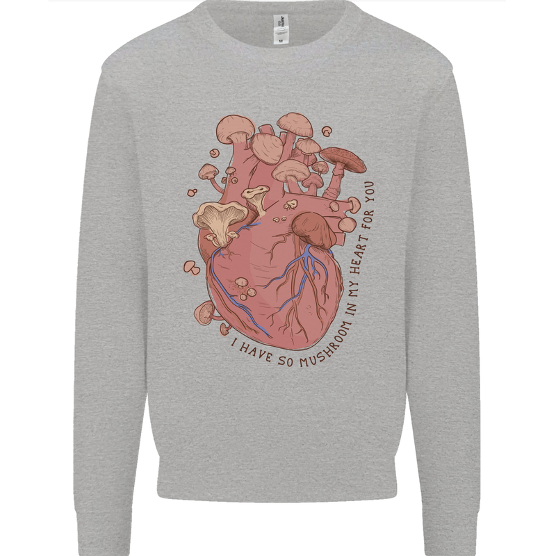 Mushroom Heart Foraging Mycology Kids Sweatshirt Jumper Sports Grey