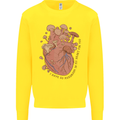 Mushroom Heart Foraging Mycology Kids Sweatshirt Jumper Yellow