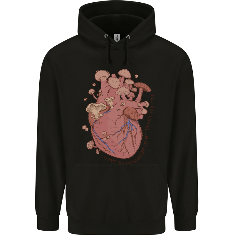Mushroom Heart Foraging Mycology Mens 80% Cotton Hoodie Black