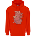 Mushroom Heart Foraging Mycology Mens 80% Cotton Hoodie Bright Red