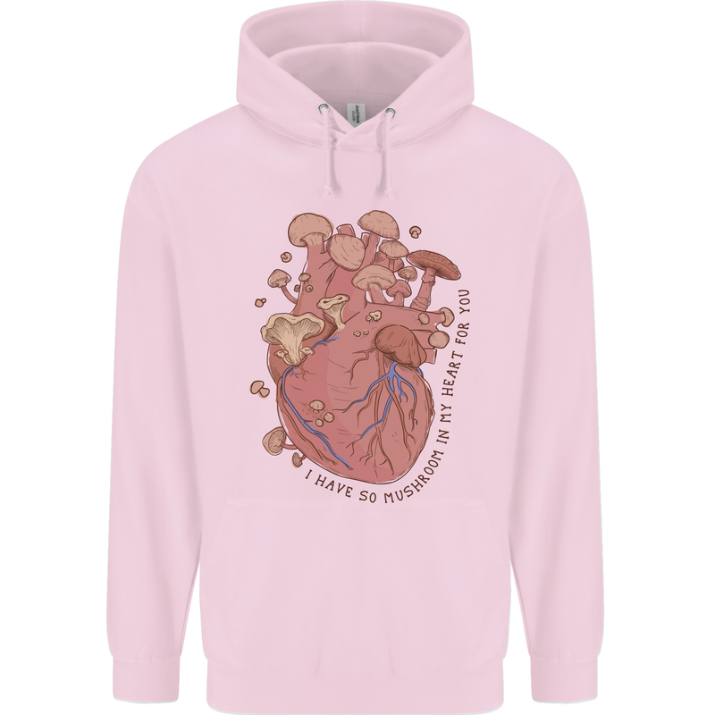 Mushroom Heart Foraging Mycology Mens 80% Cotton Hoodie Light Pink