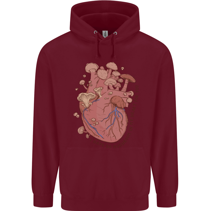 Mushroom Heart Foraging Mycology Mens 80% Cotton Hoodie Maroon