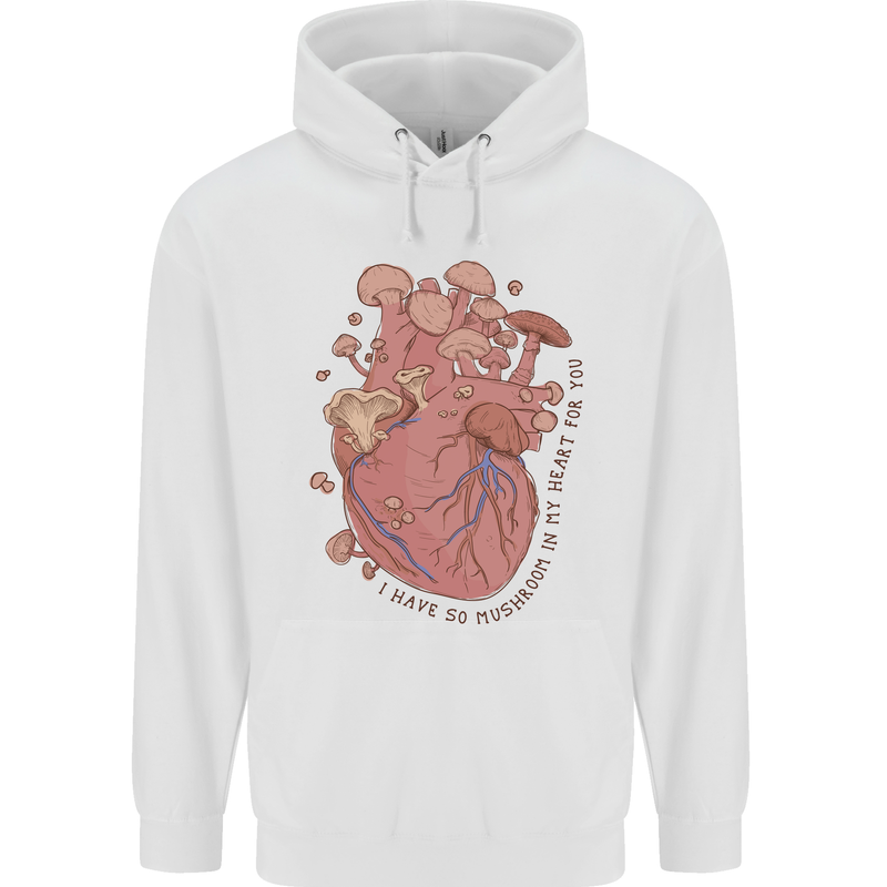 Mushroom Heart Foraging Mycology Mens 80% Cotton Hoodie White