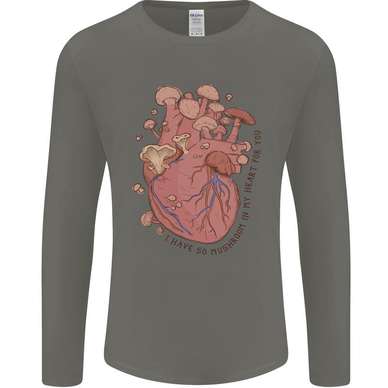 Mushroom Heart Foraging Mycology Mens Long Sleeve T-Shirt Charcoal