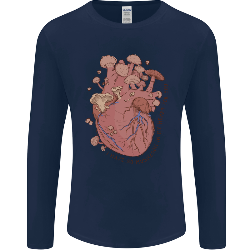 Mushroom Heart Foraging Mycology Mens Long Sleeve T-Shirt Navy Blue