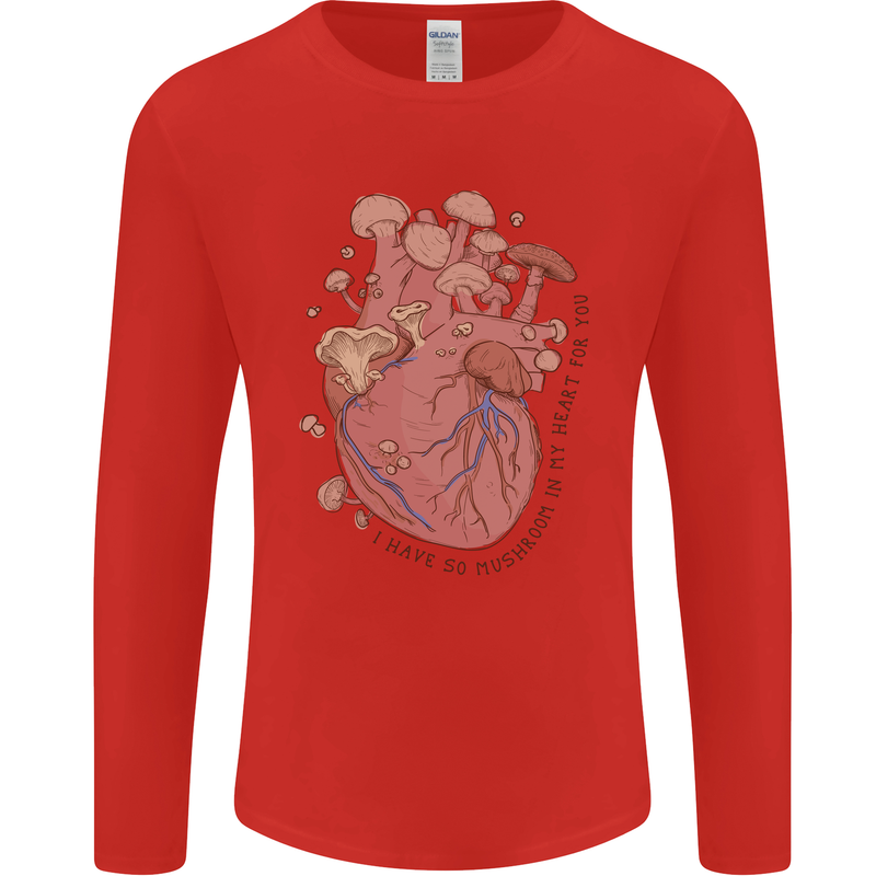 Mushroom Heart Foraging Mycology Mens Long Sleeve T-Shirt Red